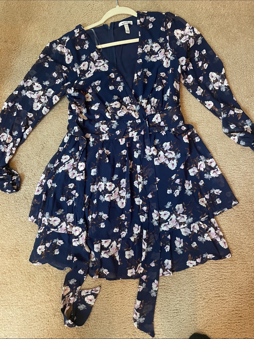 Speechless Navy Floral Wrap Dress with Tie Waist